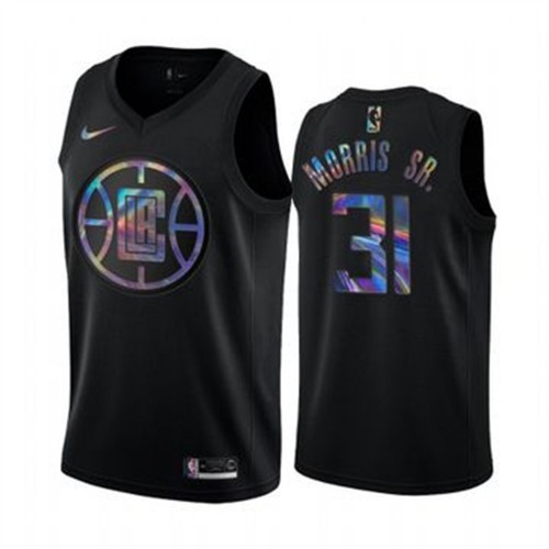 Los Angeles Clippers #31 Marcus Morris Sr. Mens Iridescent Holographic Collection Jersey - Black Mens