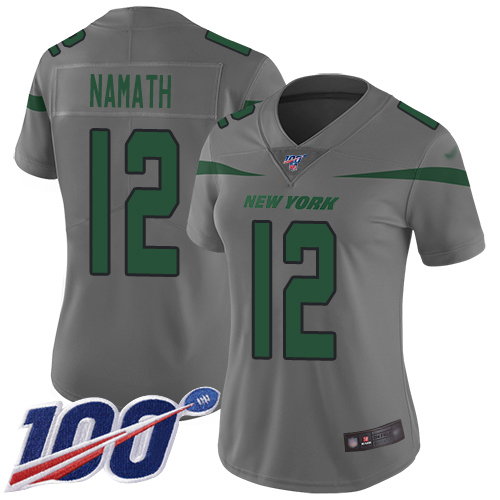 Jets #12 Joe Namath Gray Women's Stitched Limited Inverted Legend 100th Season Jersey