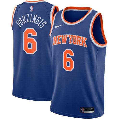 New York Knicks #6 Kristaps Porzingis Blue Swingman Icon Edition Jersey Mens