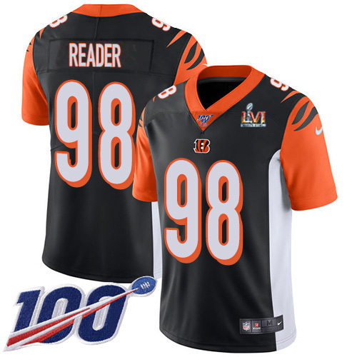 Cincinnati Bengals #98 D.J. Reader Black Team Color Super Bowl LVI Patch Youth Stitched 100th Season Vapor Limited Jersey Youth