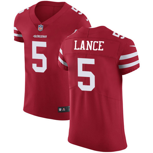 San Francisco 49ers #5 Trey Lance Red Team Color Men's Stitched Vapor Untouchable Elite Jersey