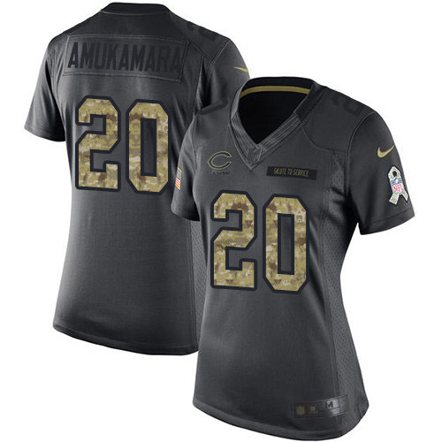 Chicago Bears #20 Prince Amukamara Black Women's Stitched Limited 2016 Salute to Service Jersey Womens