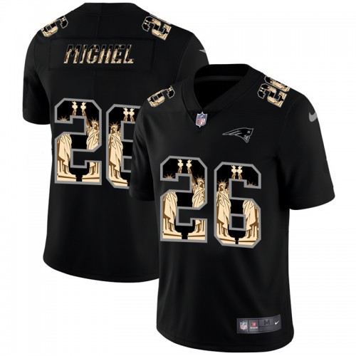 New England New England Patriots #26 Sony Michel Carbon Black Vapor Statue Of Liberty Limited Jersey Men's
