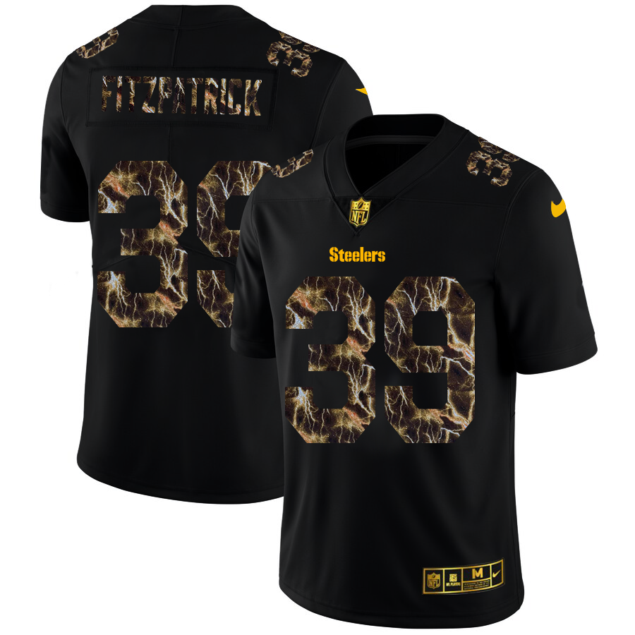 Pittsburgh Steelers #39 Minkah Fitzpatrick Men's Black Flocked Lightning Vapor Limited Jersey