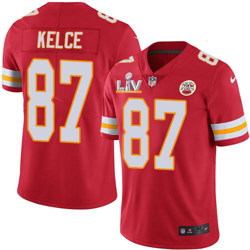 Chiefs #87 Travis Kelce Red Team Color Men's Super Bowl LV Bound Stitched Vapor Untouchable Limited Jersey