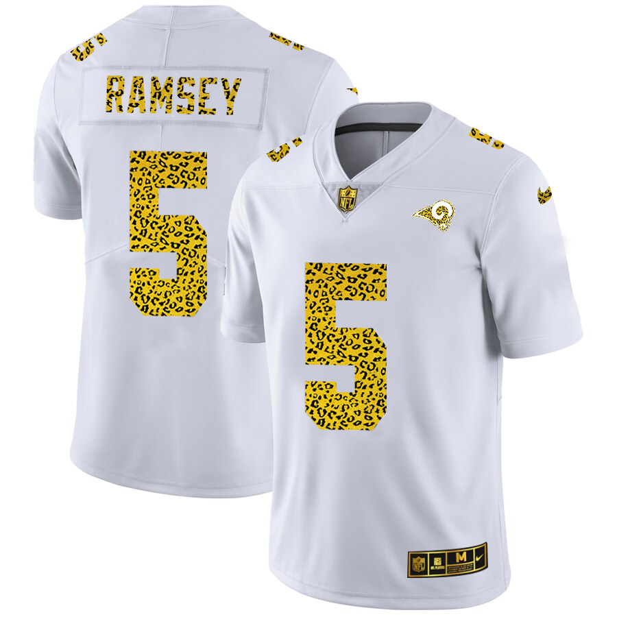 Los Angeles Rams #5 Jalen Ramsey Men's Flocked Leopard Print Vapor Limited Jersey White