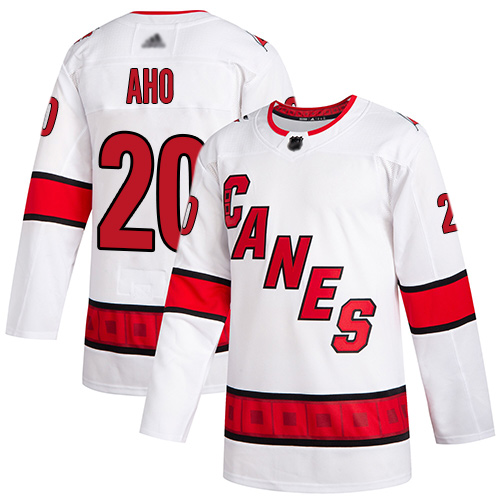 Adidas Carolina Hurricanes #20 Sebastian Aho White Road Authentic Stitched Jersey Men's