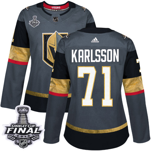 Adidas Golden Vegas Golden Knights #71 William Karlsson Grey Home Authentic 2018 Stanley Cup Final Women's Stitched Jersey Womens