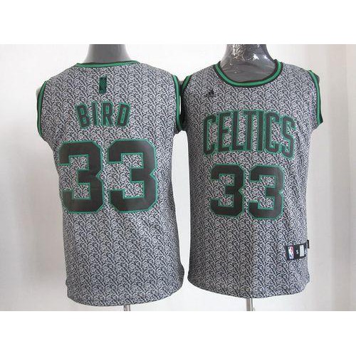 Boston Celtics #33 Larry Bird Grey Static Fashion Stitched Jersey Mens