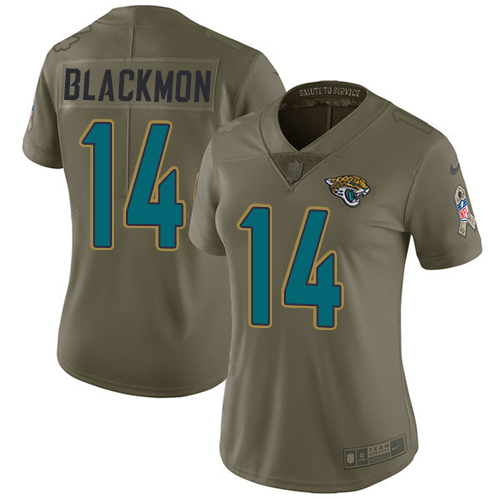 Jacksonville Jaguars #14 Justin Blackmon Olive Women's Stitched Limited 2017 Salute to Service Jersey Womens