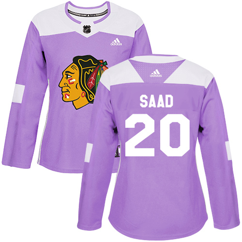 Adidas Chicago Blackhawks #20 Brandon Saad Purple Authentic Fights Cancer Women's Stitched Jersey Womens