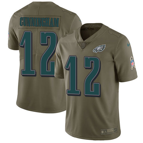Philadelphia Eagles #12 Randall Cunningham Olive Men's Stitched Limited 2017 Salute To Service Jersey Men's