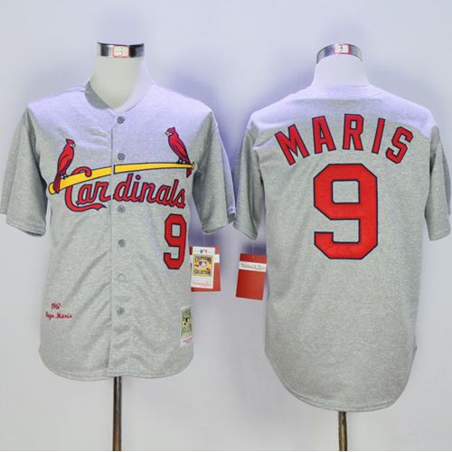 Mitchell And Ness 1967 St.Louis Cardinals #9 Roger Maris Grey Throwback Stitched Jersey Men's