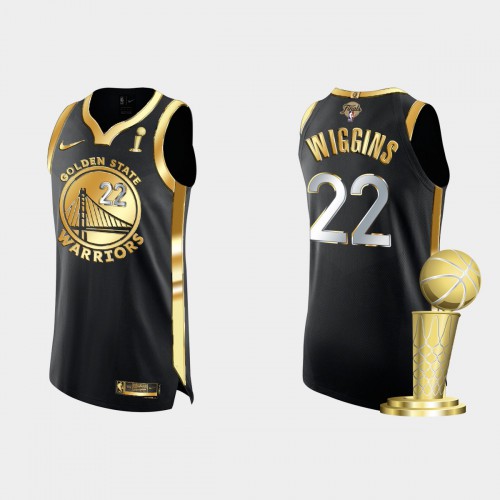 Golden State Golden State Warriors #22 Andrew Wiggins Mens Golden Black 2021-22 Finals Champions Authentic Jersey Mens