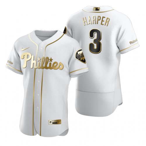 Philadelphia Philadelphia Phillies #3 Bryce Harper White Men's Authentic Golden Edition Jersey Men's