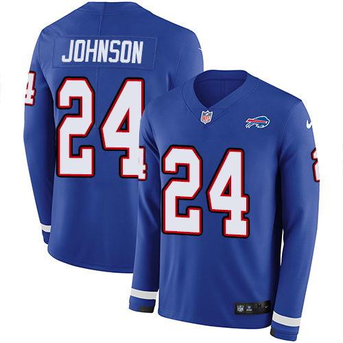 Buffalo Bills #24 Taron Johnson Royal Blue Team Color Men's Stitched Limited Therma Long Sleeve Jersey Men's