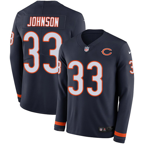Chicago Bears #33 Jaylon Johnson Navy Blue Team Color Youth Stitched Limited Therma Long Sleeve Jersey Youth