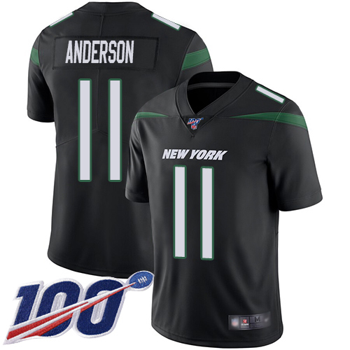 New York Jets #11 Robby Anderson Black Alternate Men's Stitched 100th Season Vapor Limited Jersey Men's