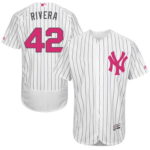 New York Yankees #42 Mariano Rivera White Strip Flexbase Authentic Collection Mother's Day Stitched Jersey Men's