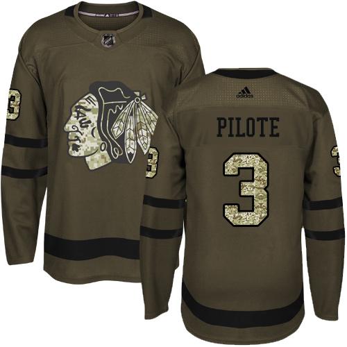 Adidas Chicago Blackhawks #3 Pierre Pilote Green Salute to Service Stitched Jersey Men's