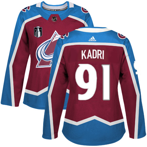 Adidas Colorado Avalanche #91 Nazem Kadri Burgundy Women's 2022 Stanley Cup Final Patch Home Authentic Stitched Jersey Womens