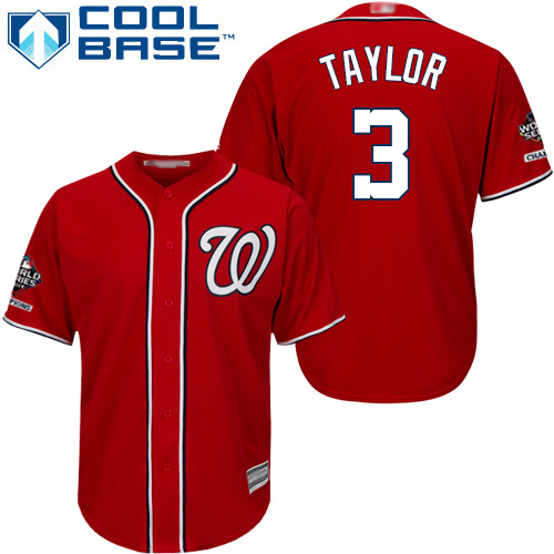 Washington Nationals #3 Michael Taylor Red New Cool Base 2019 World Series Champions Stitched Jersey Men's