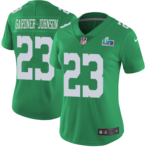 Eagles #23 C.J. Gardner-Johnson Green Super Bowl LVII Patch Women's Stitched Limited Rush Jersey