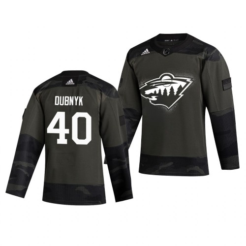 Minnesota Minnesota Wild #40 Devan Dubnyk Adidas 2019 Veterans Day Men's Authentic Practice Jersey Camo Men's