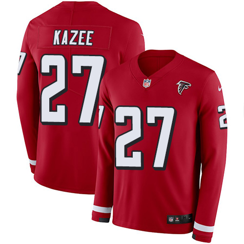 Atlanta Falcons #27 Damontae Kazee Red Team Color Men's Stitched Limited Therma Long Sleeve Jersey Men's