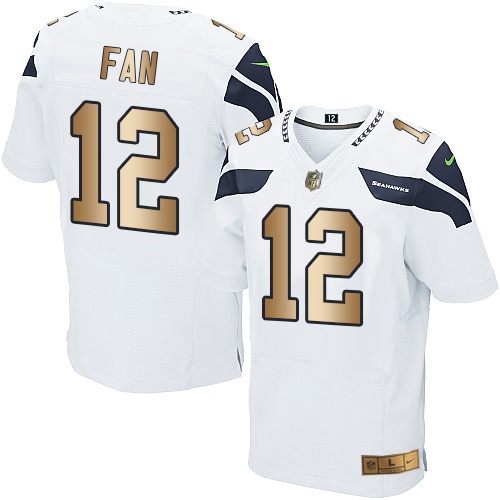Seahawks #12 Fan White Men's Stitched Elite Gold Jersey