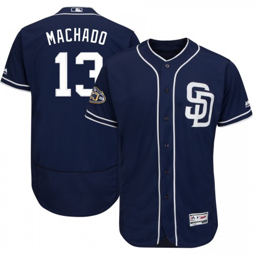 San Diego San Diego Padres #13 Manny Machado Majestic Flex Base Authentic Stitched Jersey Navy Men's