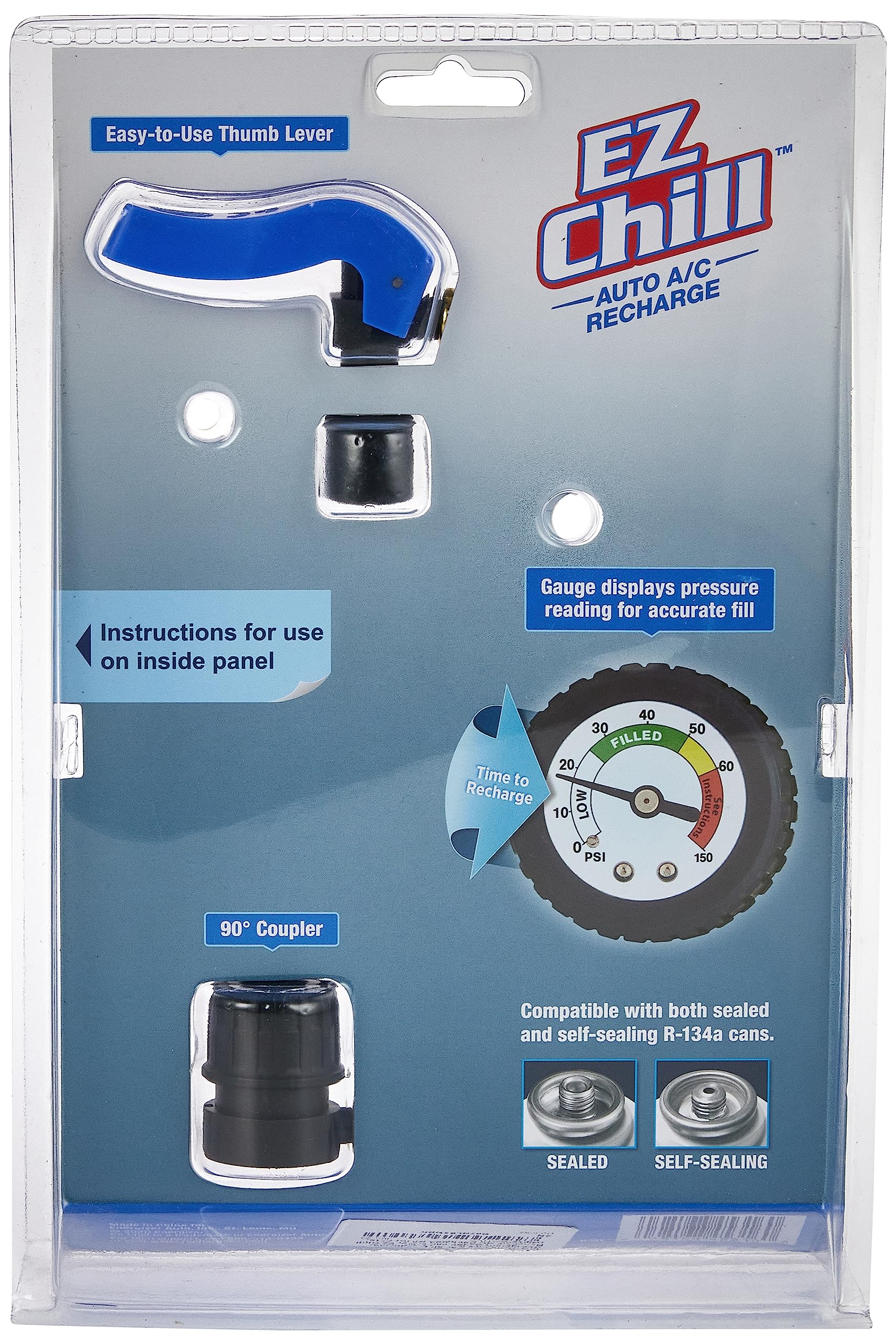 testInterDynamics Car Air Conditioner Refrigerant Gauge and Hose by InterDynamics, EZ Chill Reusable AC Recharge Kit for Cars, Trucks