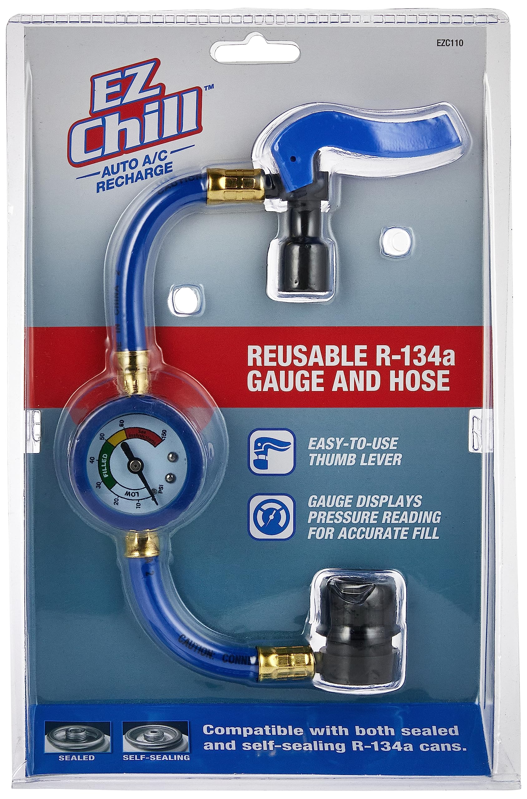 testInterDynamics Car Air Conditioner Refrigerant Gauge and Hose by InterDynamics, EZ Chill Reusable AC Recharge Kit for Cars, Trucks