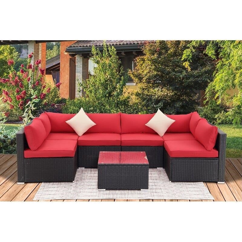 Annalyse Wicker/Rattan 6 - Person Seating Group with Cushions - The