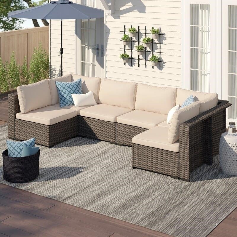 Holliston Wicker/Rattan 4 - Person Seating Group with Cushions - The