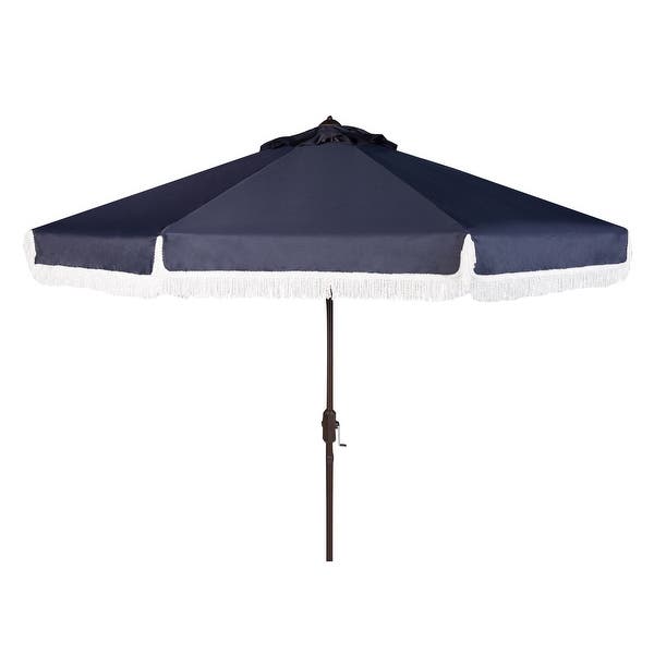 Milan Fringe 9 Ft Crank Navy/ White Outdoor Umbrella