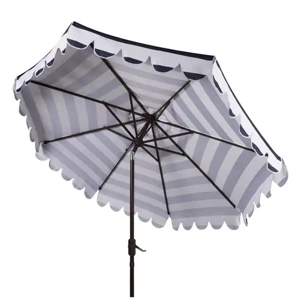 Maui Single Scallop Striped 9 Ft Navy/ White Crank Umbrella