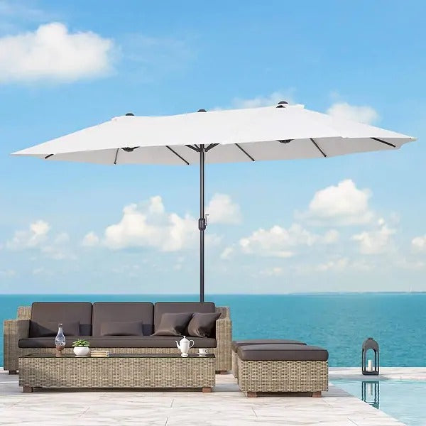 Outsunny 15-foot Steel Rectangular Double Sided Market Umbrella - Beige
