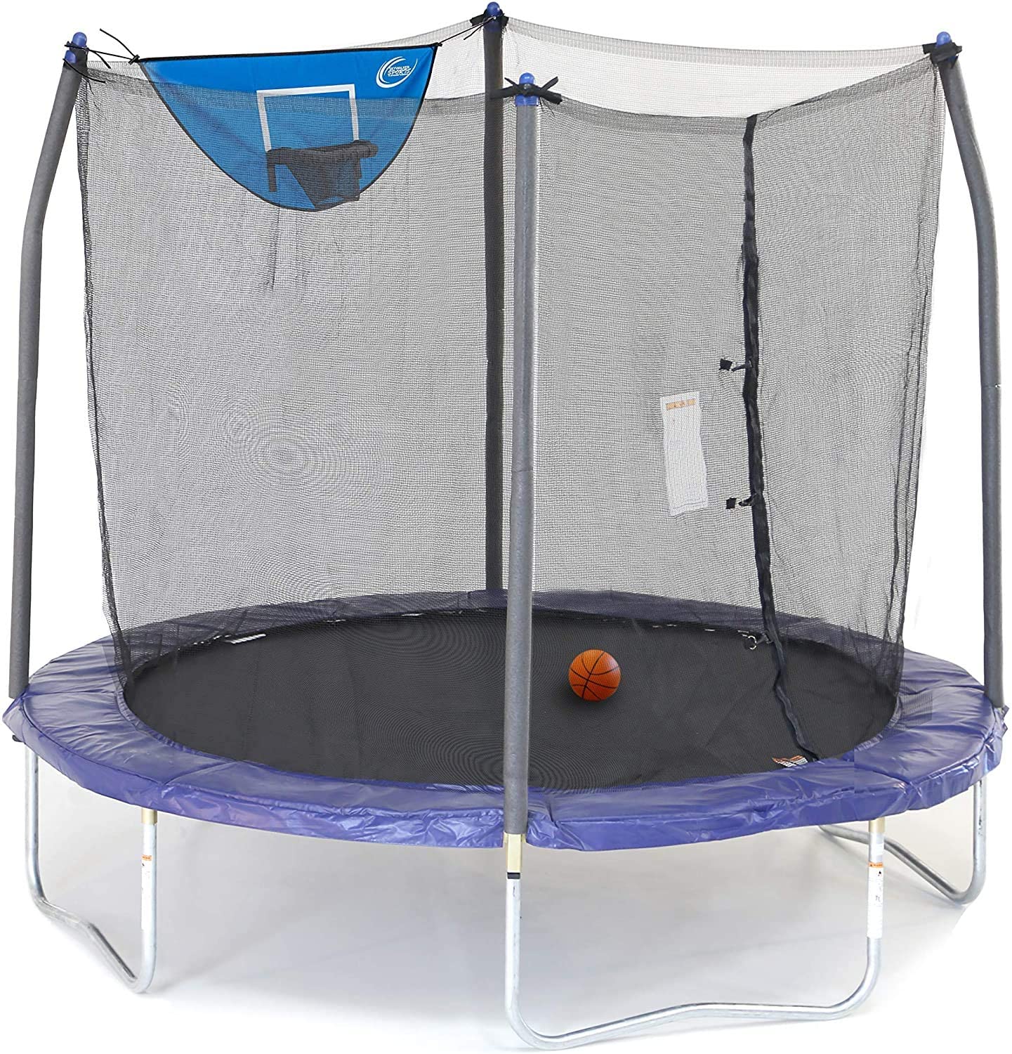 Trampolines-Jump N' Dunk Trampoline with Safety Enclosure and Basketball Hoop, 8-Feet