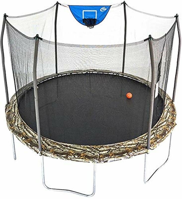 12-Foot Jump N' Dunk Trampoline with Enclosure Net - Basketball Trampoline, Camo