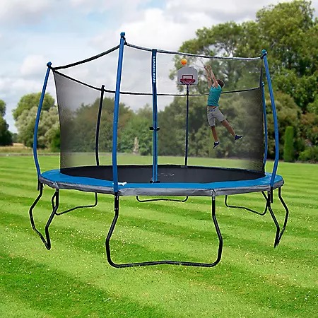 14' Trampoline with Safety Enclosure & Basketball System - Each