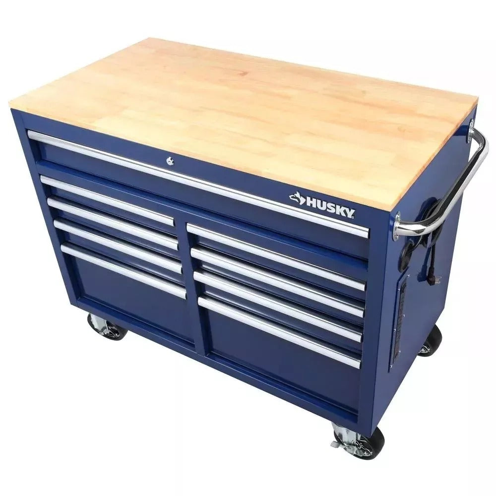 46 in. W x 24 in. D 9-Drawer Gloss Blue Deep Tool Chest Mobile Workbench