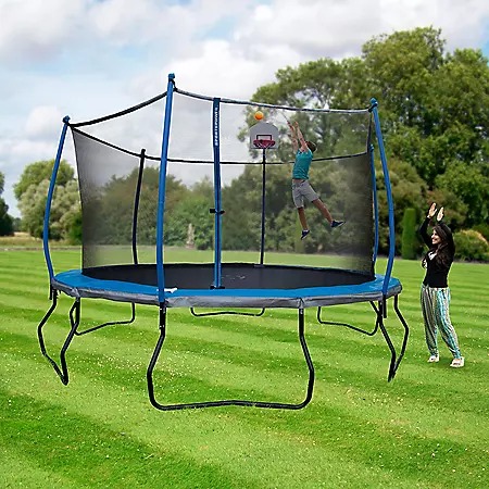 14' Trampoline with Safety Enclosure & Basketball System - Each