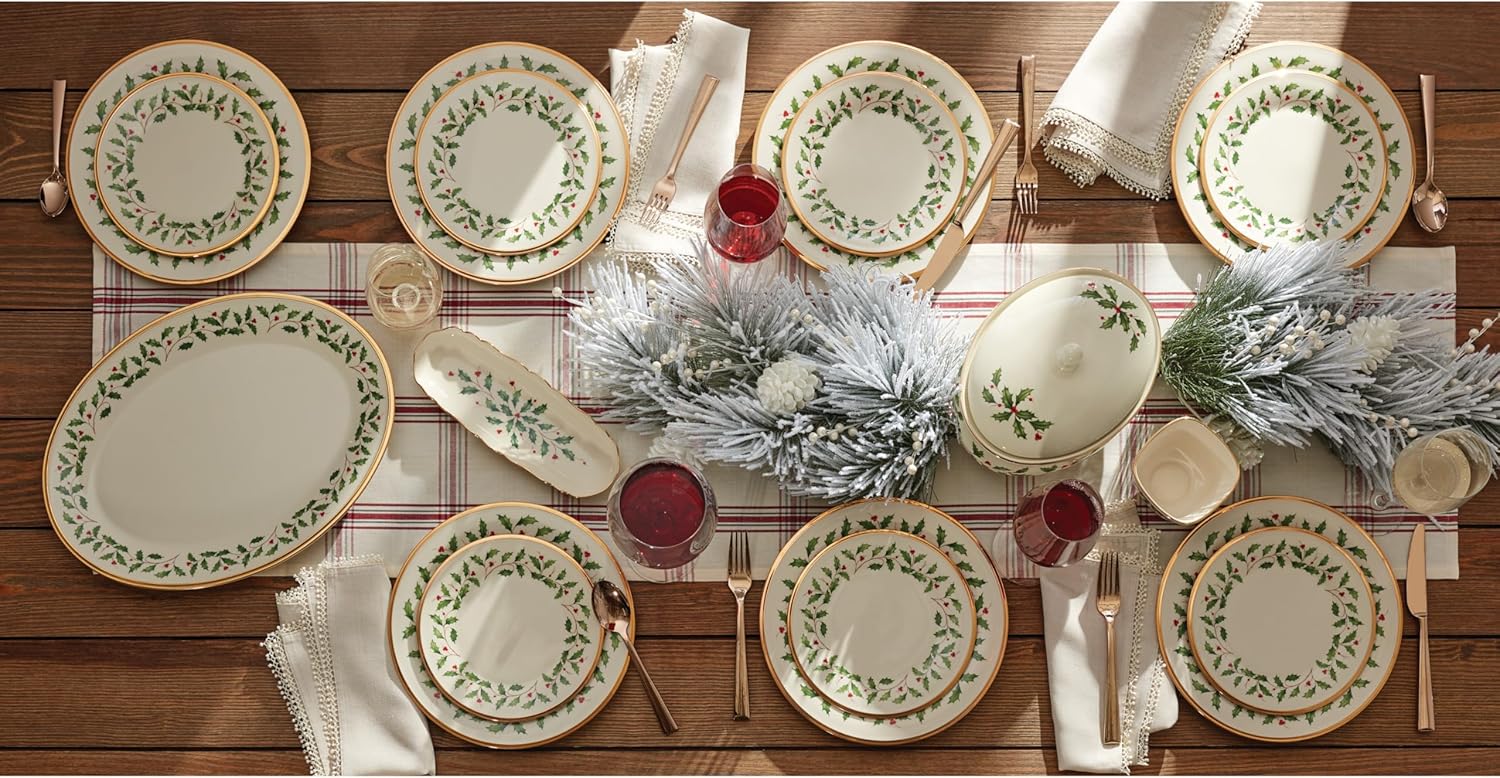 Lenox 6122048 Holiday 12-Piece-Plate-&-Mug Set, Christmas Dinnerware, Hosting