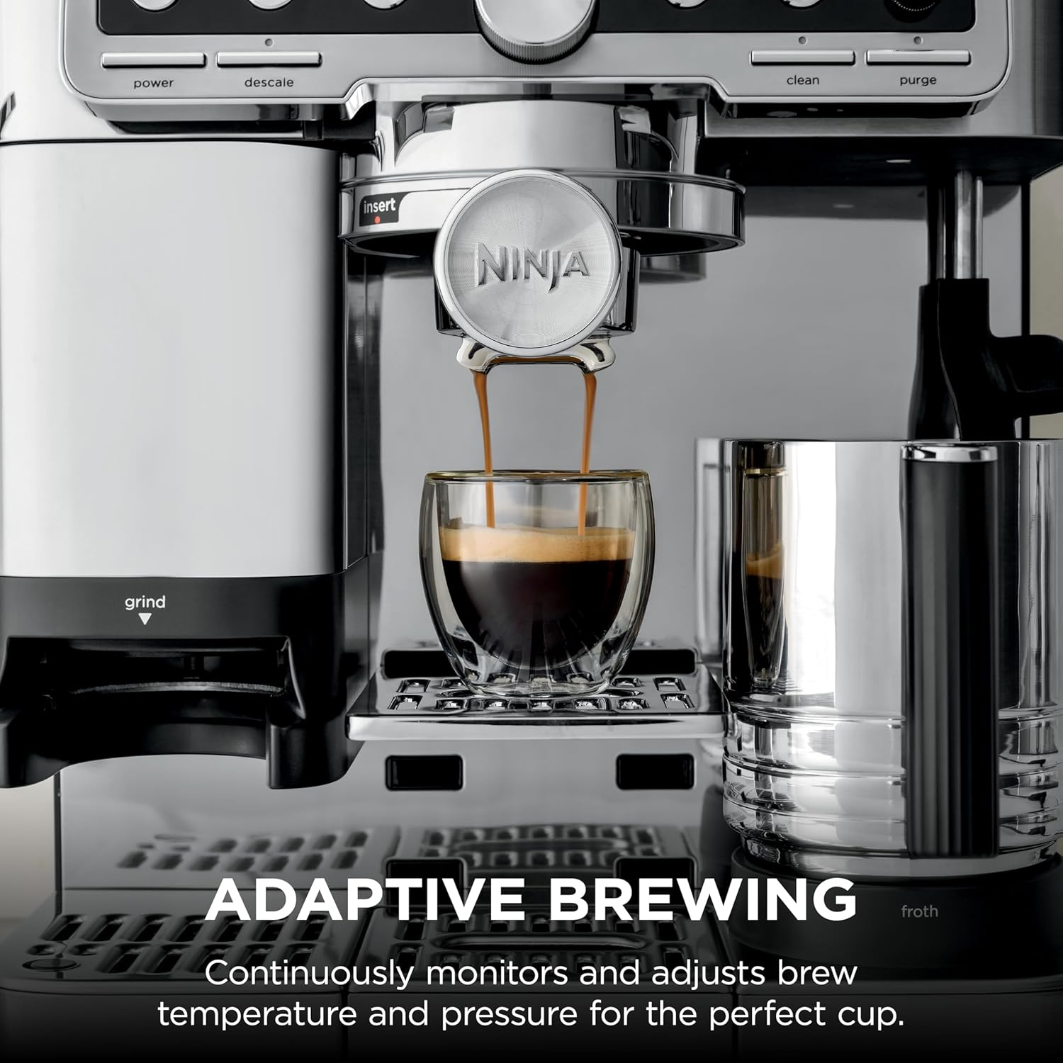 Ninja Luxe Café Pro Series, Espresso Machine, Drip Coffee, Cold Brew, Hot Water, Integrated Tamper, Built-in Grinder, Hands-Free Frother for Cappuccinos, Lattes, Americanos, Dairy or Non-Dairy, ES701