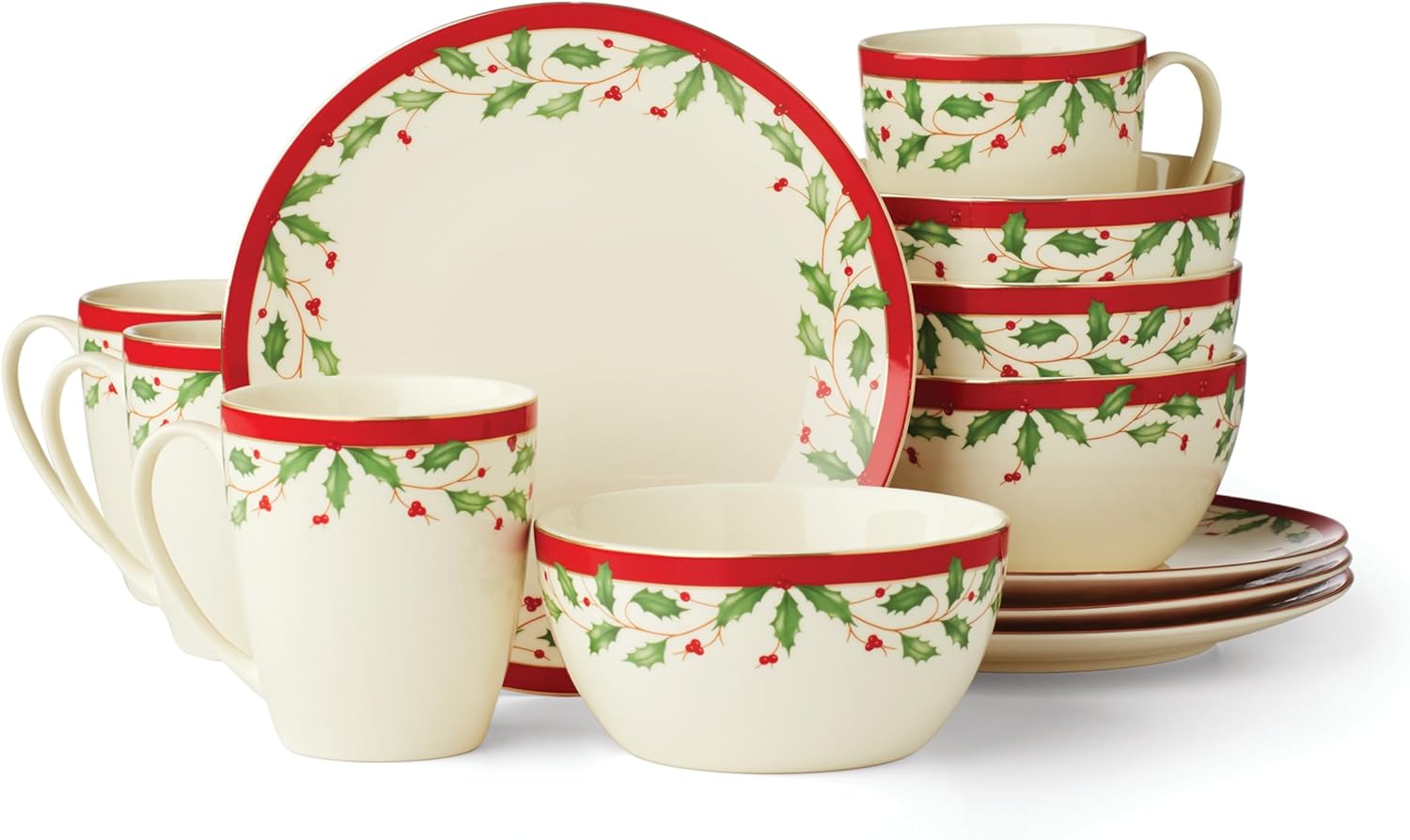 Lenox 6122048 Holiday 12-Piece-Plate-&-Mug Set, Christmas Dinnerware, Hosting