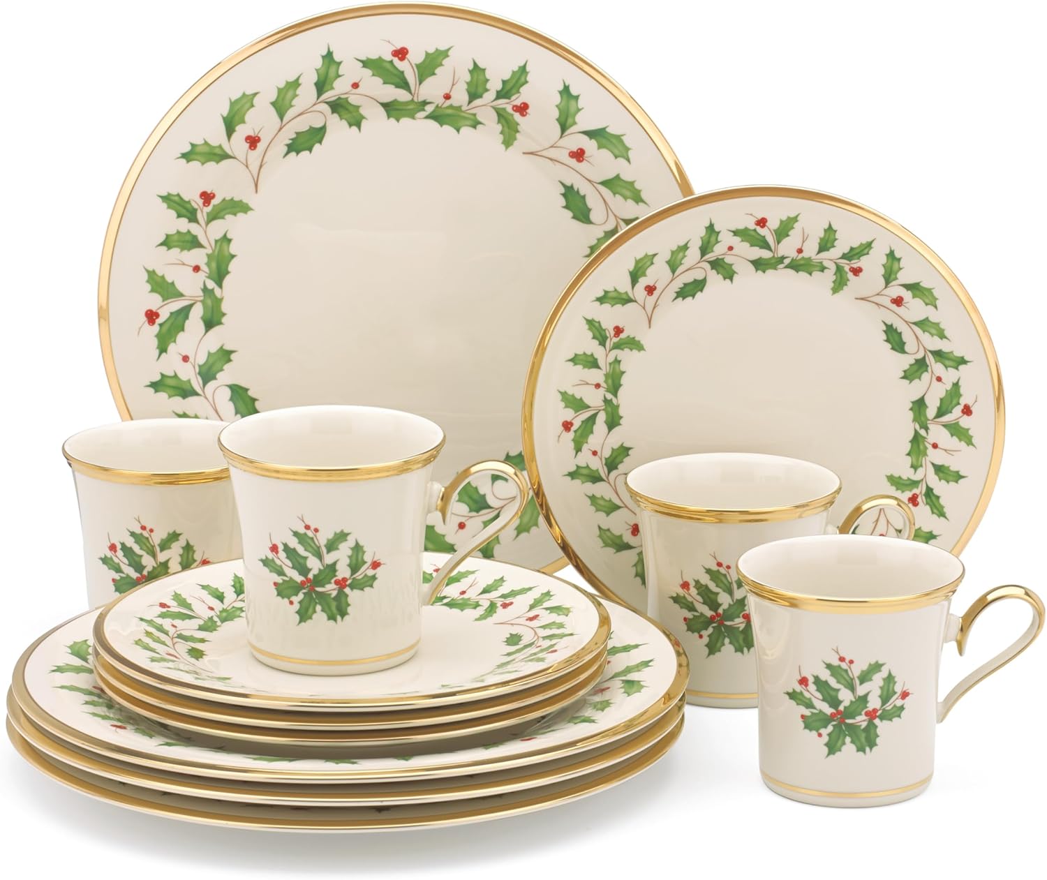 Lenox 6122048 Holiday 12-Piece-Plate-&-Mug Set, Christmas Dinnerware, Hosting