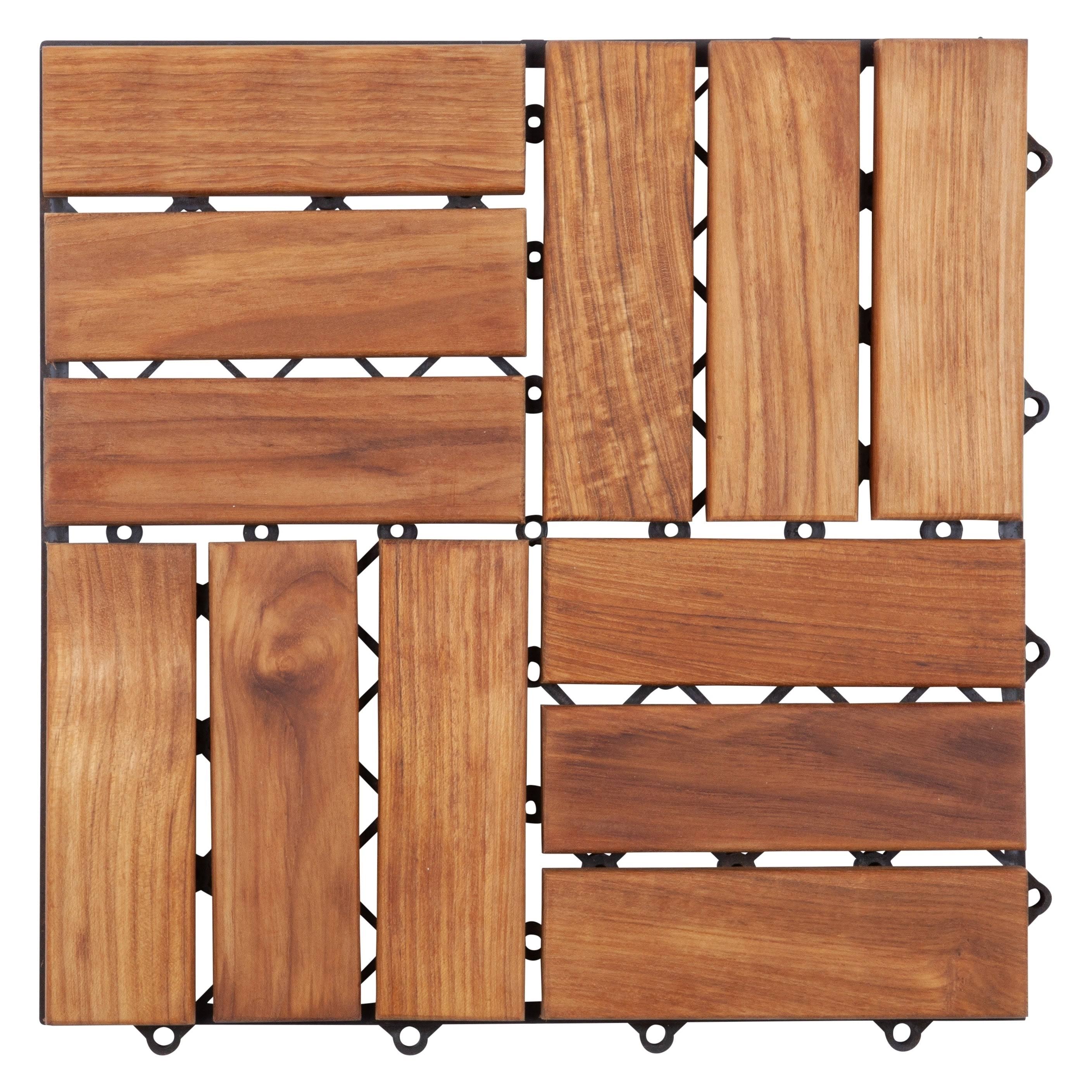 Nordic Style 12Slat Basket Weave Teak Wood Interlocking Tile Set (Pack