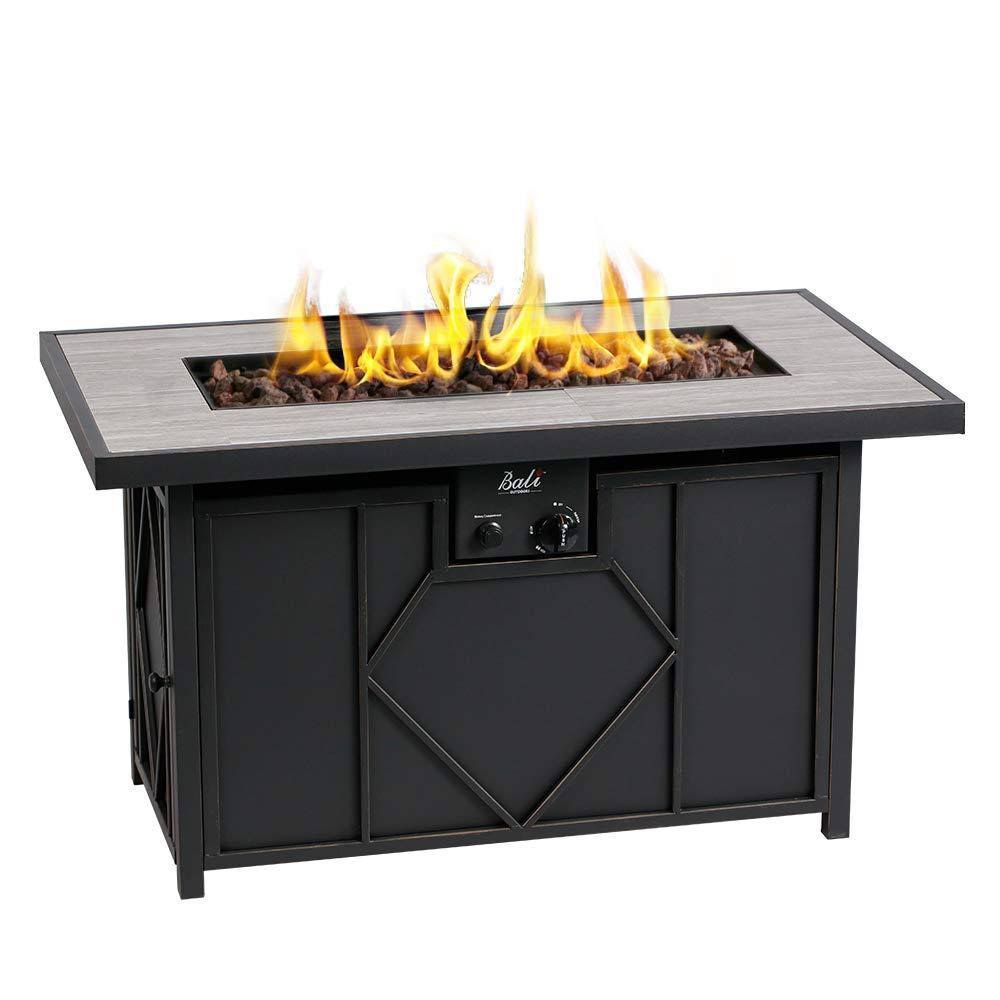 Bali Outdoors Fire Pit Propane GAS Firepit Table Rectangular Tabletop
