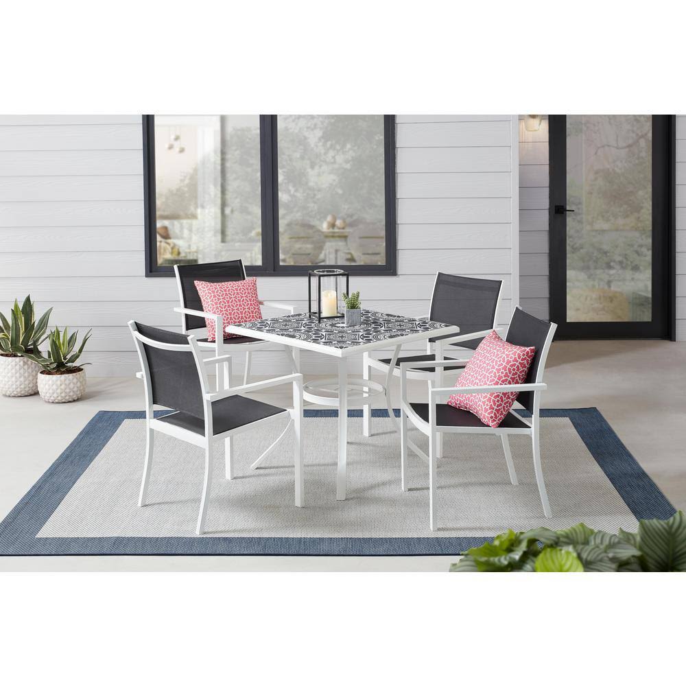 Marivaux Black and White 5Piece Steel Outdoor Patio Dining Set with